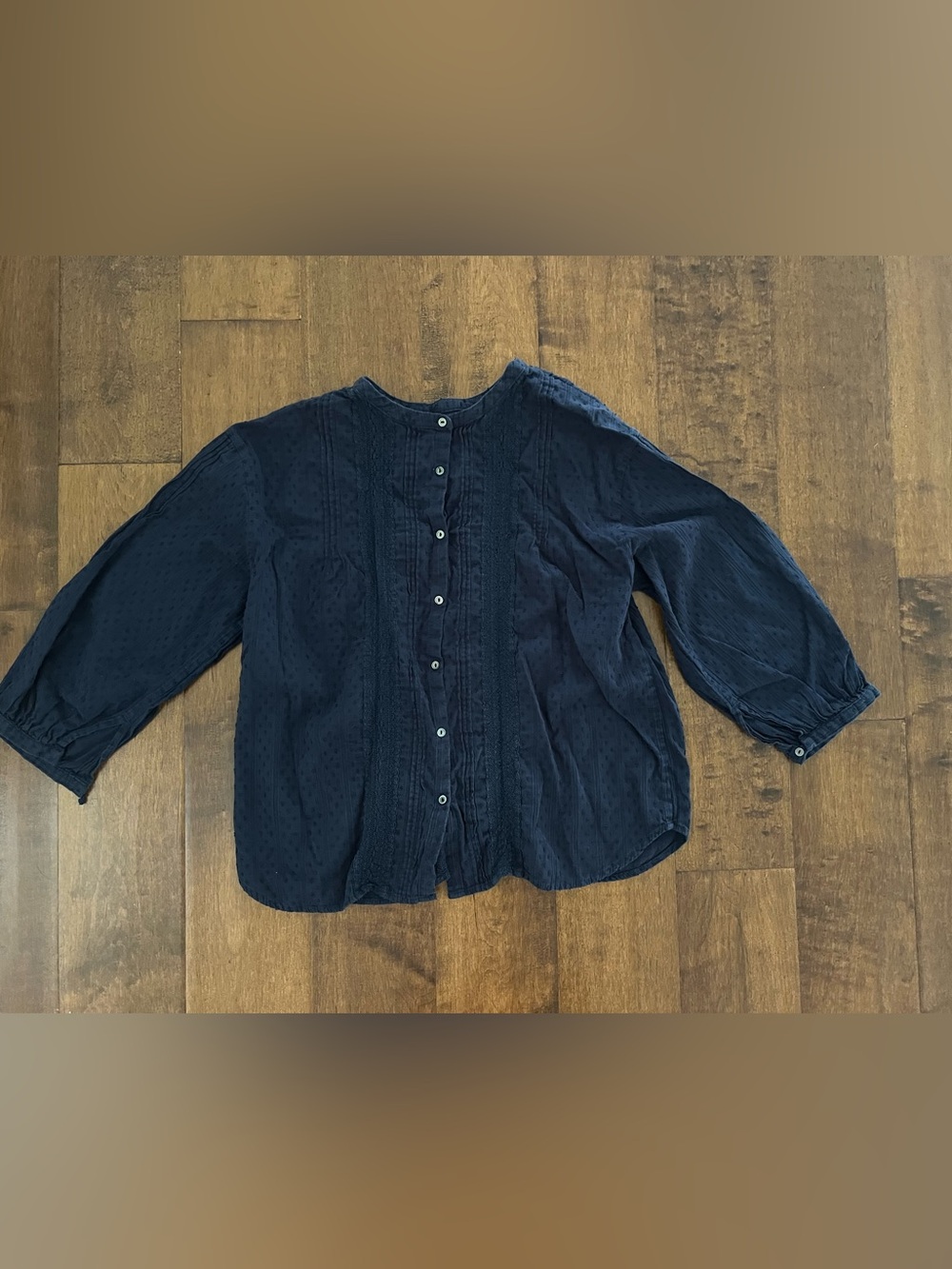 Marque de Brodeuses Japan navy blue eyelet ruffle cotton blouse top small Large